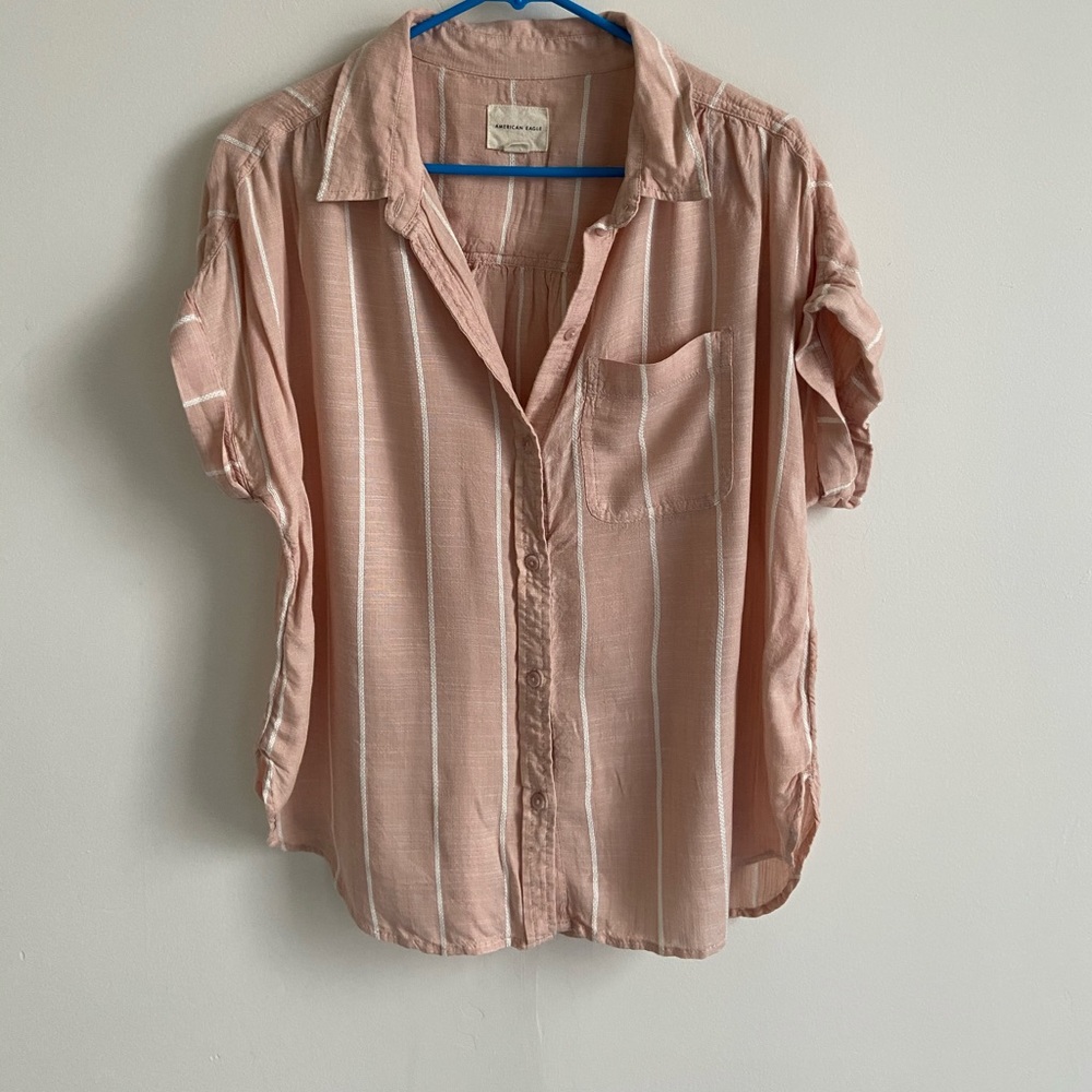 American Eagle Pink Striped Button Down